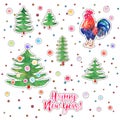 Vector set of watercolor green Christmas trees with balls, Royalty Free Stock Photo