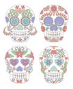 Vector Set of Watercolor Style Day of the Dead Skulls