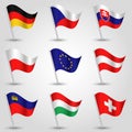 Vector set of waving central europe states flags icon of states germany, czech republic, slovakia, poland,