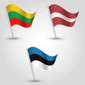Vector set flags of baltic states estonia, latvia and lithvania on silver pole - estonian, lativan, lithvanian icon