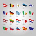 Vector set of waving flags eurozone icon of european union states eu