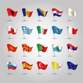 Vector set of waving flags southern europe on silver pole - icon of states Royalty Free Stock Photo