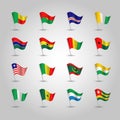 Vector set of flags west africa states on silver pole - icon of african states Royalty Free Stock Photo