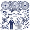 Vector set for wedding invitation with couple.