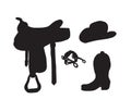 Vector set of western cowboy equipment silhouette Royalty Free Stock Photo