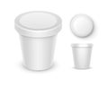 Vector Set of White Blank Food Plastic Tub Bucket Container For Dessert, Yogurt, Ice Cream, Sour Cream with Label