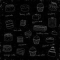 Vector set of white cakes on black shabby background with texture