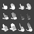 Vector set of white silhouette hand icons, signs isolated