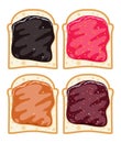 Vector set of white toast bread slices with fruit jam Royalty Free Stock Photo