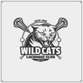 Vector set of wild cat heads.Lacrosse club emblem with wild cat head.