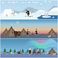 Vector set of wild north arctic posters in flat style.