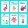 Vector set of winter cards with cute cats Royalty Free Stock Photo