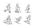 Vector set of winter sports line icons. Contains icons speed skating, figure skating, snowboarding, alpine skiing Royalty Free Stock Photo