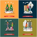Vector set of winter sports and recreation concept posters, banners