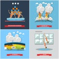 Vector set of winter and water sports concept flat posters
