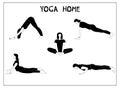 Vector set with woman doing yoga at home.