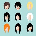 Vector set of woman hipster style haircut, glasses Royalty Free Stock Photo