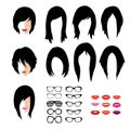 Vector set of woman hipster style haircut, glasses Royalty Free Stock Photo