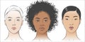 Vector Set of women portraits African African-american, asian, European.