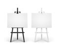 Vector Set of Wooden Black White Easels with Mock Up Empty Blank Horizontal Canvases Isolated on Background Royalty Free Stock Photo