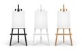 Vector Set of Wooden Brown Black White Sienna Easels with Mock Up Empty Blank Vertical Canvases Isolated on Background Royalty Free Stock Photo