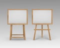 Vector Set of Wooden Brown Sienna Art Boards Easels with Mock Up Empty Blank Horizontal Canvases in Frame on Royalty Free Stock Photo