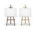 Vector Set of Wooden Brown Sienna Easels with Mock Up Empty Blank Horizontal Canvases Isolated on Background Royalty Free Stock Photo