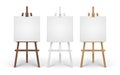 Vector Set of Wooden Brown White Sienna Easels with Mock Up Empty Blank Square Canvases Isolated on Background Royalty Free Stock Photo