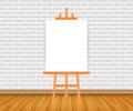 Vector Set of Wooden Brown White Sienna Easels with Mock Up Empty Blank Square Canvases Isolated on Background Royalty Free Stock Photo