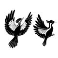 Vector set of woodpeckers silhouettes. Black stylized bird clipart isolated from background. Design elements Royalty Free Stock Photo