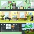 Vector set of working interior posters, banners in flat style