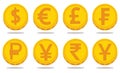Collection of icons with currency symbols. Vector illustration