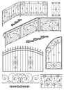 Vector set: wrought iron wicket, railing, fence