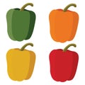 Vector set of yellow, green, red and orange capsicums Royalty Free Stock Photo