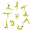 Vector Set of Yoga poses. Girl does yoga exercises.