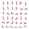 Vector set of yoga poses for health and flexibility. Woman yoga exercises for class or studio