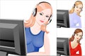 Vector Set young beautiful girl telephone operator Royalty Free Stock Photo