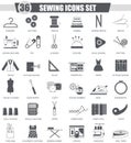 Vector Sewing black icon set. Dark grey classic icon design for web.