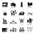 Vector sewing black and white icon set