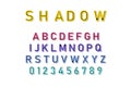 Vector Shadow Font in colorful color on white background. Font and alphabet with shadow. Lettering with shadows