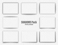 Vector shadows set. Page dividers on transparent background. Realistic isolated shadow for paper in A4 format. Vector