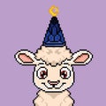 Vector sheep character with decorative hat pixel art