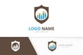 Vector shield and graph logo combination. Security chart logotype design template.