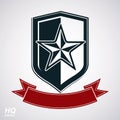 Vector shield with pentagonal Soviet star and decorative curvy r Royalty Free Stock Photo