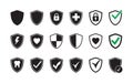 Vector shield protection icon set black on white Royalty Free Stock Photo