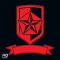 Vector shield with a red pentagonal Soviet star, protection hera Royalty Free Stock Photo