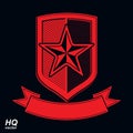 Vector shield with a red pentagonal Soviet star, protection hera Royalty Free Stock Photo