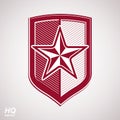 Vector shield with red pentagonal star, protection Royalty Free Stock Photo