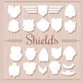 Vector Shields Set on wooden background Royalty Free Stock Photo