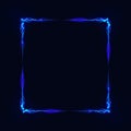 Vector Shining Blue Square Frame Template, Blank Frame, Abstract Swirly Lines, Neon. Royalty Free Stock Photo